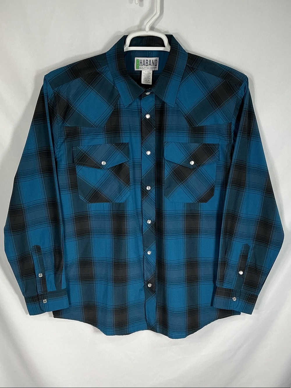 Haband Blue and Black Plaid Button-Up Casual Shirt Size Medium